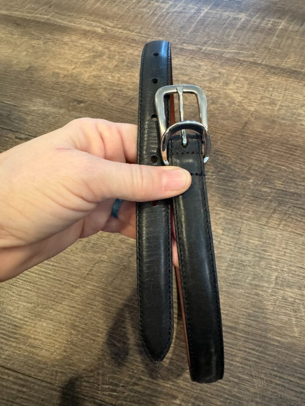 Black Leather Coach Belt 3/4" with Silver Buckle - Women's Size Small